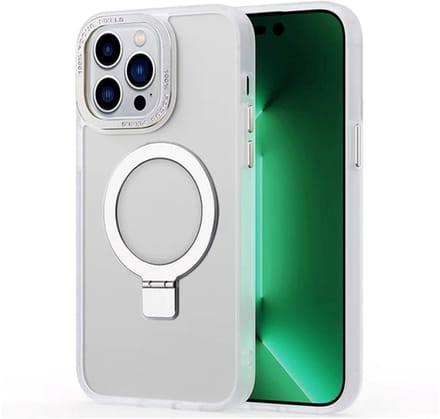 Cityhoesje - iPhone 15 Pro Max - Magnetic - Ring Holder Kickstand - Protective – Backcase - Wit