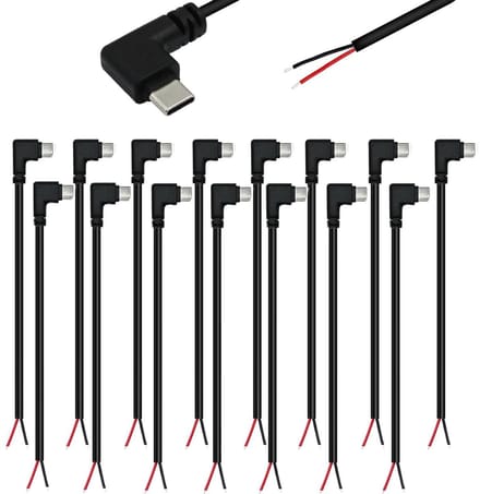 Solidchoice - Dailygoody - 15 pcs USB C Pigtail Kabel 90 Graden, 22 AWG, 5V/3A voor DIY Projecten