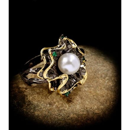 Barok Parel Bloem Ring Elegant Design Banket Stijl Speciale Kralen No. 10 brown