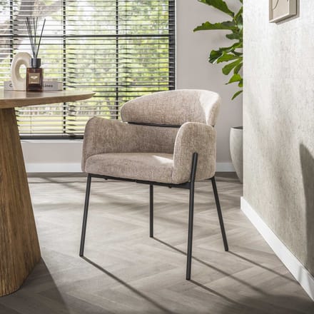 Dimehouse Eetkamerstoel Chenille Zand met ronde rug en arm - Lola - Chenille - Scandinavisch & Basic