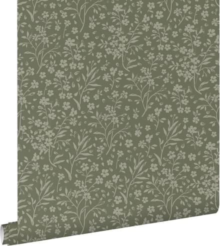 ESTAhome behang bloemetjes donkergroen - 50 x 900 cm - 131998