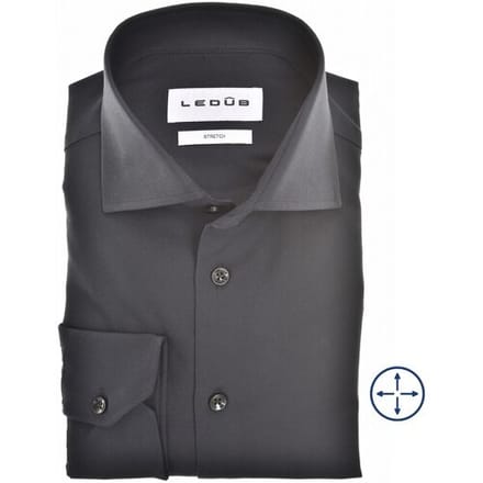 Ledub modern fit overhemd - popeline - zwart - Strijkvriendelijk - Boordmaat: 48