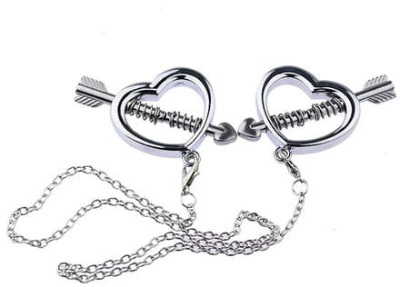 Fixxx - Metalen Hartvormige Tepelklemmen met Ketting - 2 stuks