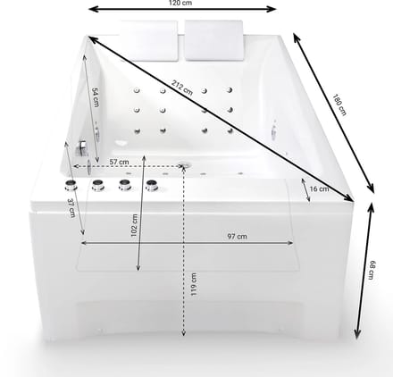 SPALINA - Whirlpool bad - Kensho duo Wave, 180 x120 x68 cm, Wit