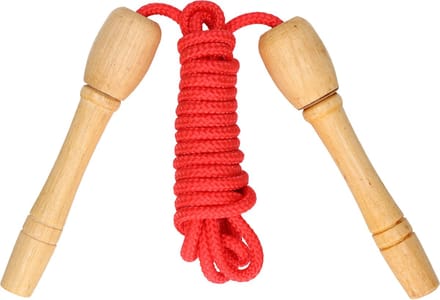 Kids Fun Springtouw speelgoed met houten handvat - rood - 240 cm- buitenspeelgoed