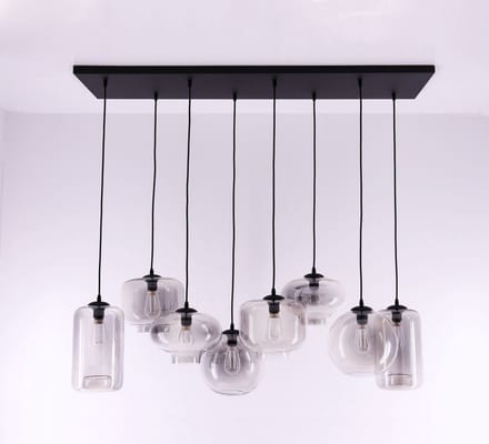 EEF hanglamp - getint grijs glas - glazen 8-lichts 135cm