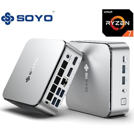 SOYO S4PLUS Mini-pc Ryzen 7 H 255 (8C/16T, tot 4,9 GHz) Mini Desktop Computer 24GB LPDDR5 RAM 512GB PCIe 3.0 SSD, micro-pc Windows 11 Pro, Radeon