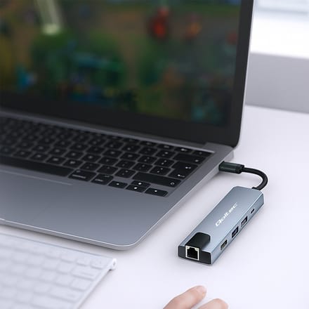 Qoltec Hub 5-in-1 USB-C-adapter |   USB-C PD 100W |   2x USB |   HDMI 4K |   RJ45