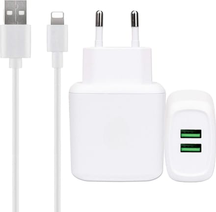Lange oplader geschikt voor iPad - Lightning naar usb - 2 Meter - Dubbele usb stekker - 2 Poorten - Oplader - Set