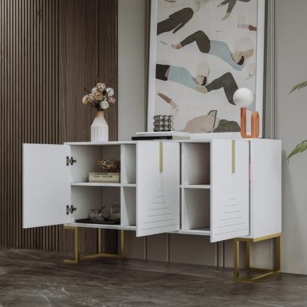 MIVRAY Dressoir - Drie Deurs Opbergkast Met Verstelbare Planken - Voor Woonkamer Keuken En Eetkamer - MDF - Wit