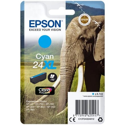 Epson Elephant Singlepack cyaan 24XL Claria Photo HD-inkt