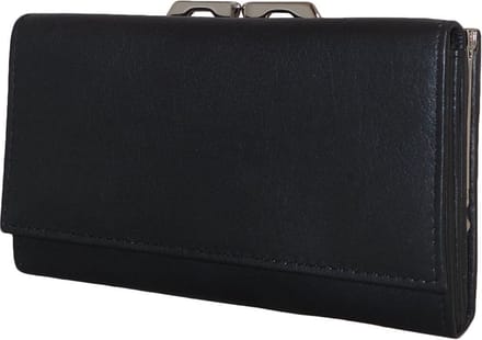 Leather Design Overslag Portemonnee met Beugel Zwart