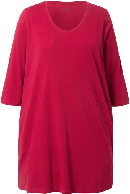 Ulla Popken - Dames - Longshirt siernaden A-lijn V-hals 3/4-mouw - Donkerrood - Maat 50+