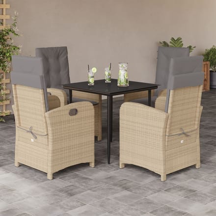 vidaXL - 5-delige - Tuinset - met - kussens - poly - rattan - gemengd - beige