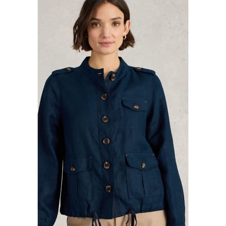 White Stuff Demi Utility Linen Jacket Dark Navy Größe: 8 | Militärjacken Outlet | Damen | Weiß