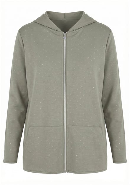 MIAMODA - Dames - Sweatvest Loose Fit capuchon rits - Rietgroen - Maat 42