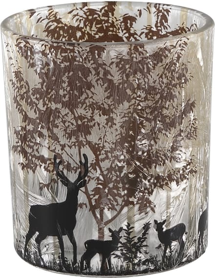 PTMD Yoah windlicht met rendier tafereel - H20x Ø12 cm. - Glas - Koper-