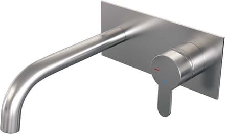 Brauer Brushed Edition inbouw wastafelmengkraan met gebogen uitloop en afdekplaat model D1 RVS geborsteld PVD