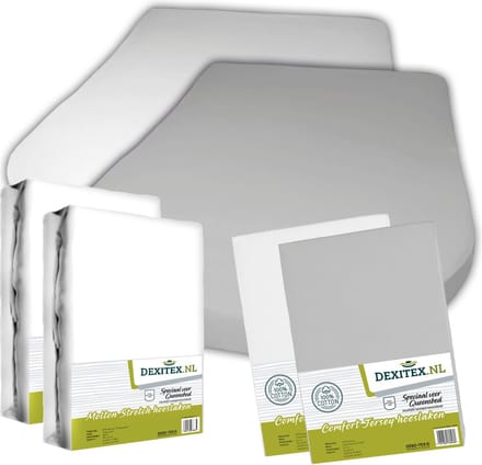 Dexitex 2 x jersey hoeslaken (Wit + Licht grijs) & 2 x molton pakket Queensbed/Eilandbed