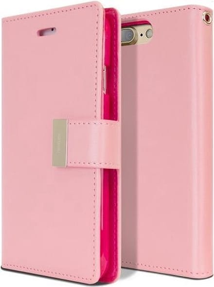 Mercury Goospery Lederen geschikt voor iPhone 7 Plus 8 Plus Walletcase 7 pasjes - Roze