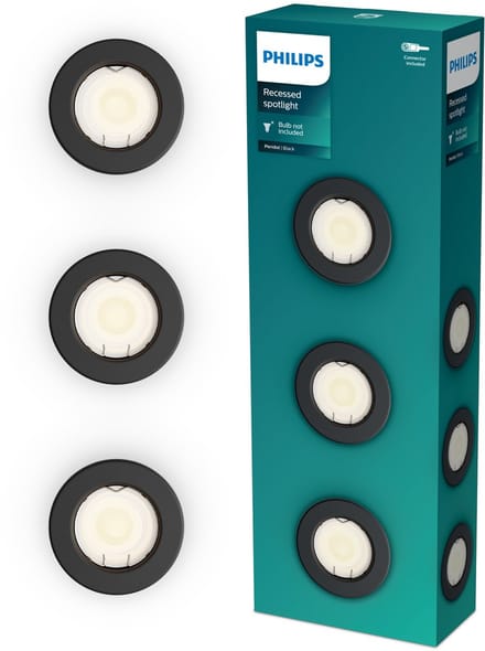 Philips Peridot inbouwspot - GU10 fitting - Zwart - Rond - Vaste kop - 3-pack