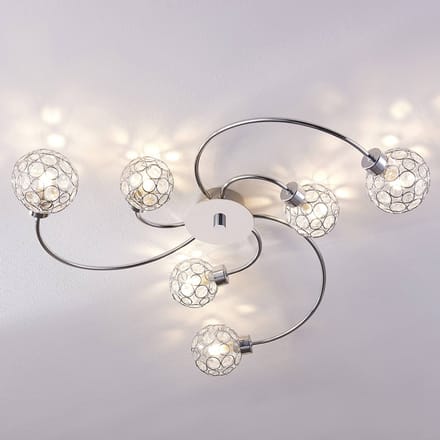 Lindby - plafondlamp - 6lichts - Metaal, glas - H: 12.5 cm - G9 - chroom, helder