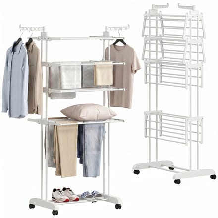 HOMCOM wasdroogrek - PP, staal - 73 x 64 x 172 cm - Wit