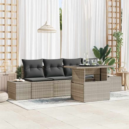 vidaXL - Bankstel - 5 - st - Lichtgrijs - poly - rattan