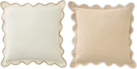 J-Line kussen Geschulpt - katoen - wit/beige - set van 2