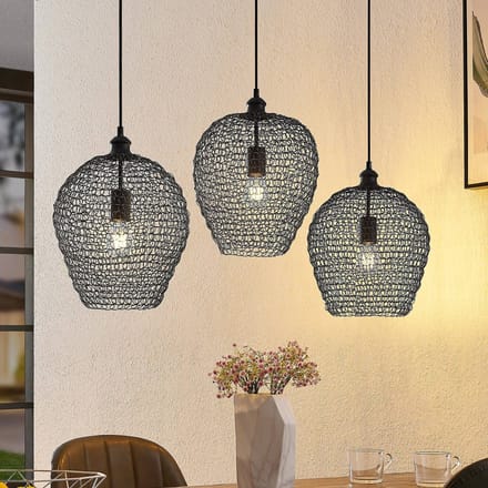 Lindby - hanglamp - 3lichts - ijzer - H: 38 cm - E27 - zwart