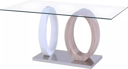 Vente-unique Eettafel AYANE - gehard glas en MDF - Eik en wit