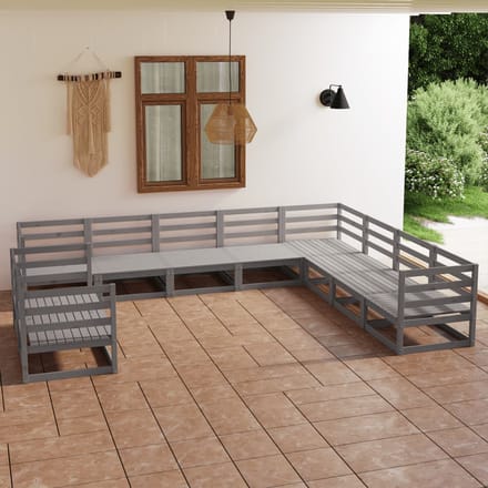 vidaXL - 10-delige - Loungeset - massief - grenenhout - grijs