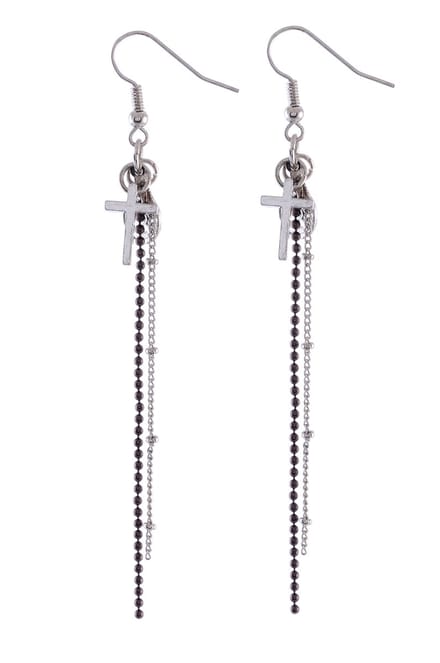 Behave - Oorbellen hanger kruis munt antraciet - Statement avondlook