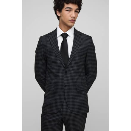 Single Breasted Slim Check Suit Jacket | Black | Size 44