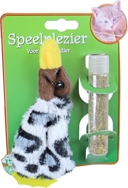 Boon kattenspeelgoed op kaart pluche eend met catnip vulbaar, 15 cm