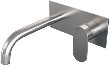 Brauer Brushed Edition Inbouw Wastafelmengkraan met Gebogen Uitloop en Afdekplaat Model C1 RVS Geborsteld PVD