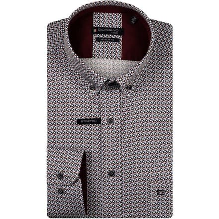 Giordano Overhemd Ivy Abstract Graphic Pattern Button-Down Satin Stretch Deep Mauve-Multi / male