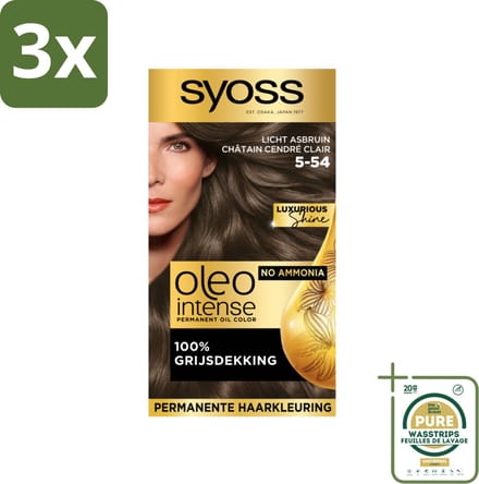 Syoss Oleo Intense - Haarverf - 5-54 - Licht Asbruin - 115ml x 3