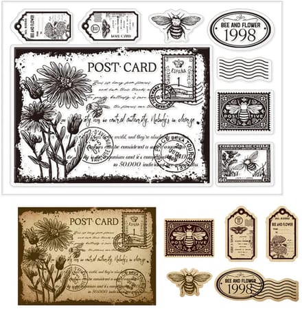 BaBaBa Clearstamps Clearstempels A5 Set Postcard Bloemen en Bijen