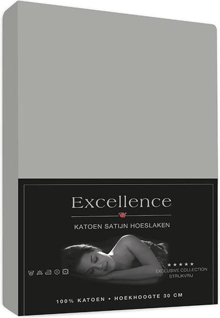 Excellence Katoen Satijn hoeslaken 100x200cm + 30cm - Zilver grijs
