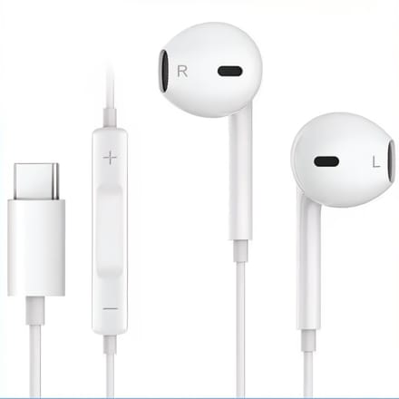 Kbstronics bedrade oordopjes USB-C aansluiting - Oortjes met draad en microfoon - USB-C - Wit - Slimme bediening