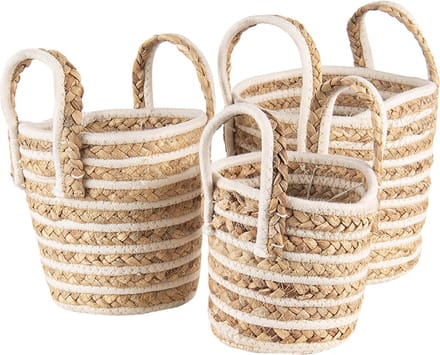 Clayre & Eef Opbergmand Set van 3 Ø21x20 cm Beige Bruin Zeegras