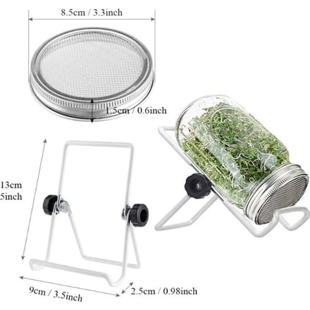 Kiempot met roestvrijstalen 304 zeefdeksel, wijde hals, kwart Mason kiemer white