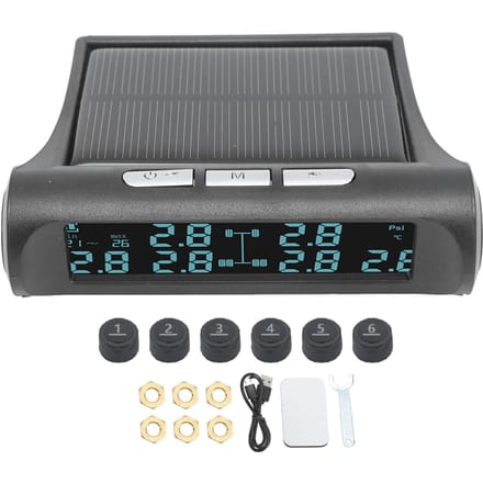 Système de surveillance de la pression des pneus TPMS à énergie solaire sans fil avec écran LCD et 6 capteurs, étanche IP68 black