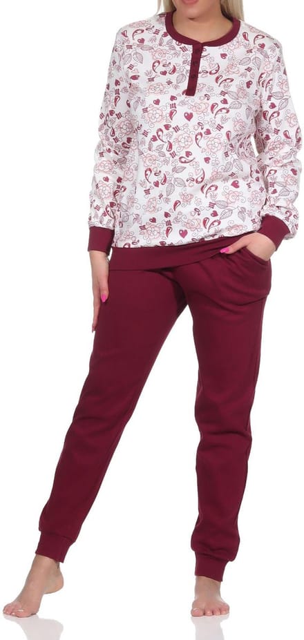 Noble dames interlock pyjama lang met manchetten - ook in overmaten