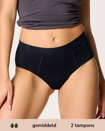 Moodies menstruatie ondergoed - Bamboe Hipster - gemiddeld Kruisje - maat M - zwart