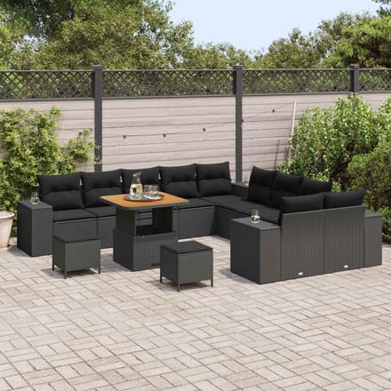 vidaXL - Tuinbank - Set - 13 - st - Zwart - poly - rattan