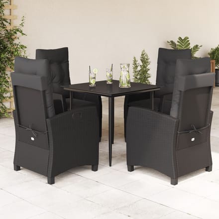 vidaXL - 5-delige - Tuinset - met - kussens - poly - rattan - zwart