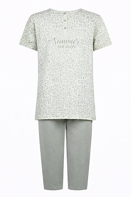 Dames Pyjama - Katoen - Zomer - 3/4 broek - Groen Cheeta - Maat S