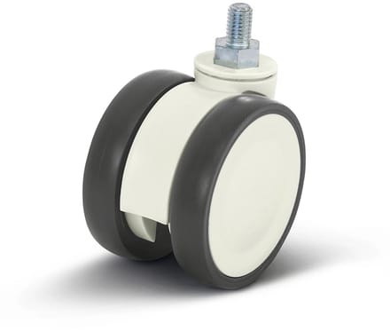Wit dubbel meubel zwenkwiel met schroefdraad - 75mm - 80kg